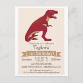 赤いTレックス恐竜キッドの誕生日パーティーへの招待 インビテーションポストカード (正面)