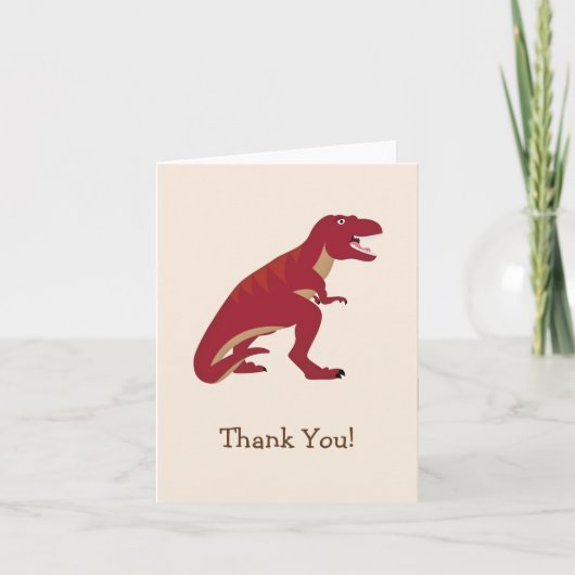 赤いTレックス、恐竜の子供は感謝していしています サンキューカード (正面)