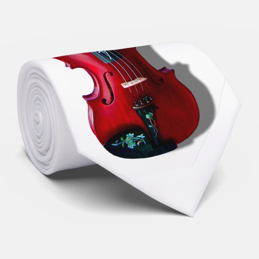 赤いVIOLIN-TIE-ONの白 ネクタイ (ロール)