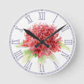赤いwaratahの水彩画の花の柱時計 ラウンド壁時計 (正面)
