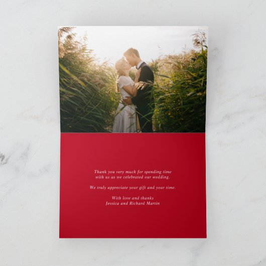 赤いwaratahの花の芸術の結婚式のサンキューカード カード (内部)