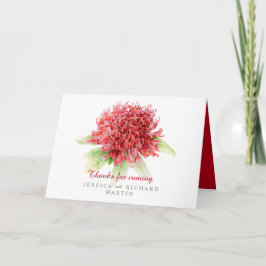 赤いwaratahの花の芸術の結婚式のサンキューカード カード