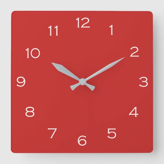 赤いwccnの白い数字 スクエア壁時計 (正面)