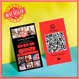 赤いWhatsAppネイルサロンQRソーシャルメディア 名刺