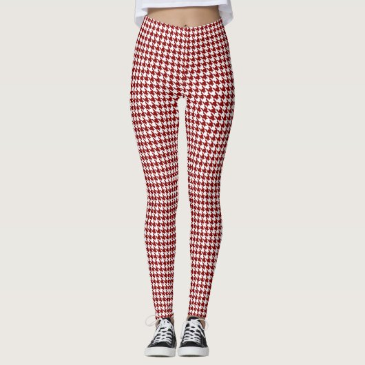 赤いWhite Pied De Poule Houndstooth レギンス (正面)