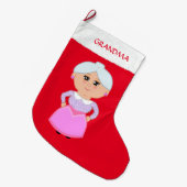 赤おばあちゃん ラージクリスマスストッキング (正面 (吊り時))