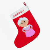 赤おばあちゃん ラージクリスマスストッキング (裏面 (吊り時))