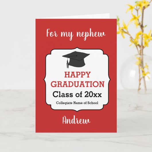 赤おめでとう甥の卒業 カード (黄色い花)