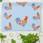 赤おもしろいいオンドリ キッチンタオル (折り畳み)