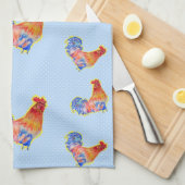 赤おもしろいいオンドリ キッチンタオル (四つ折り)