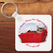 赤おもしろいいバスケットに眠る子猫の写真カスタム キーホルダー (正面)