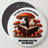 赤おもしろいい読キノコの下のモルモット 缶バッジ (正面&裏面)