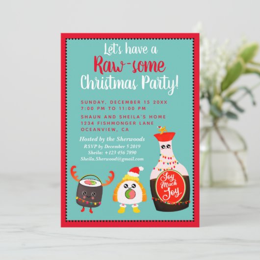 赤おもしろいかわいい寿司フェスティバルクリスマスパーティー 招待状 (スタンド正面)