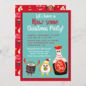 赤おもしろいかわいい寿司フェスティバルクリスマスパーティー 招待状 (正面/裏面)