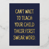 赤おもしろいちゃんシャワーおめでとうネイビーブルー金ゴールド 箔招待状 (正面)