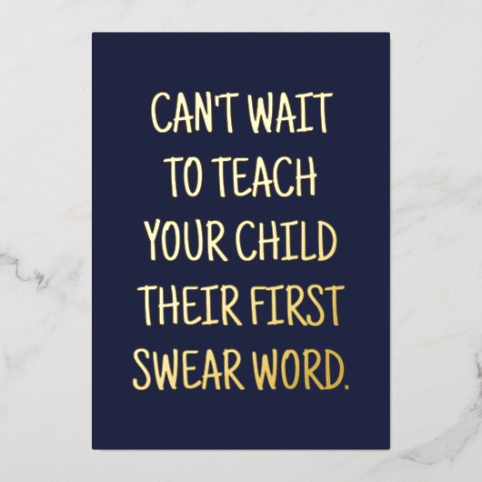 赤おもしろいちゃんシャワーおめでとうネイビーブルー金ゴールド 箔招待状 (正面)