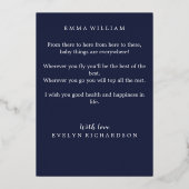 赤おもしろいちゃんシャワーおめでとうネイビーブルー金ゴールド 箔招待状 (裏面)