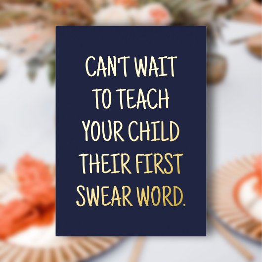 赤おもしろいちゃんシャワーおめでとうネイビーブルー金ゴールド 箔招待状