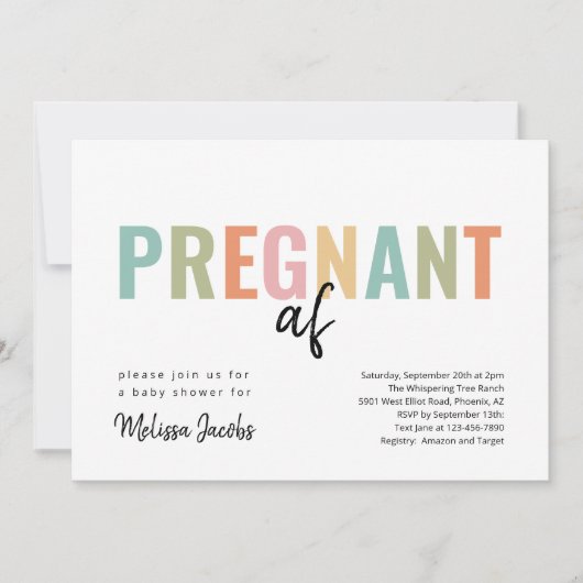 赤おもしろいちゃんシャワー妊娠AF 招待状 (正面)