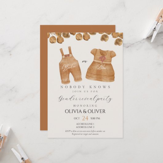 赤おもしろいちゃん服の性別が明らかになる 招待状 (正面/裏面インサイチュ)