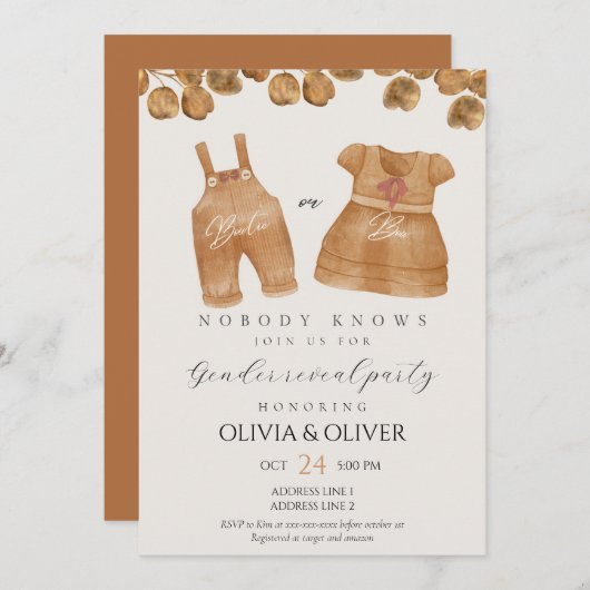 赤おもしろいちゃん服の性別が明らかになる 招待状 (正面/裏面)