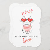 赤おもしろいと白の猫のバパーソナライズされたレンタネカード 招待状 (正面/裏面)