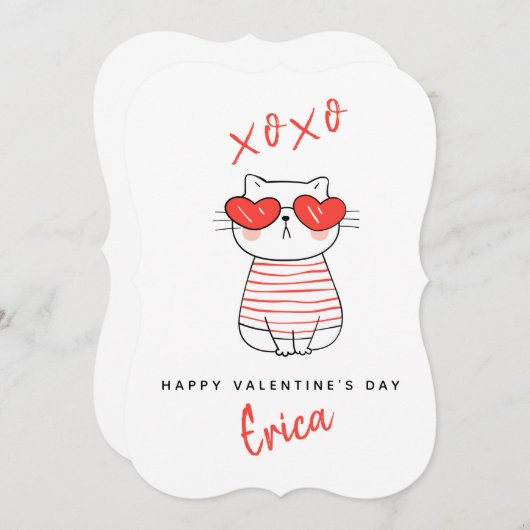 赤おもしろいと白の猫のバパーソナライズされたレンタネカード 招待状 (正面/裏面)