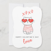 赤おもしろいと白の猫のバパーソナライズされたレンタネカード 招待状 (正面)