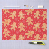 赤おもしろいのジンジャーブレッドマンクッキーのパターン 薄葉紙 (クラフト)