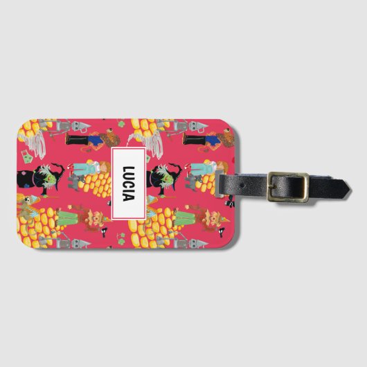 赤おもしろいの子どもキャラクター ラゲッジタグ (正面横)