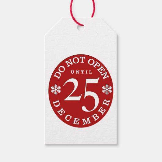 赤おもしろいはクリスマス休暇まで開かない ギフトタグ (正面)