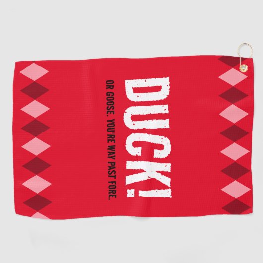 赤おもしろいアーガイルアヒル！ ゴルフタオル (横)