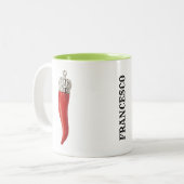 赤おもしろいイタリアンホーパーソナライズされたン ツートーンマグカップ (正面左)