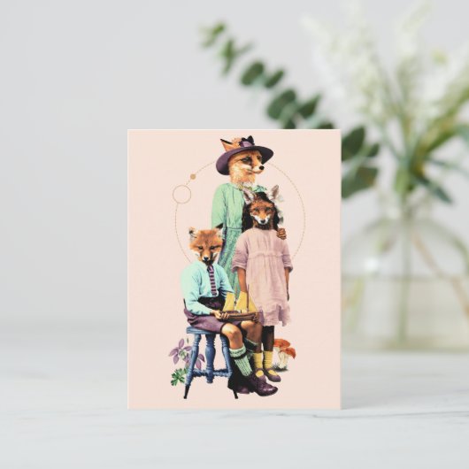 赤おもしろいエレガントキツネ ポストカード (スタンド正面)