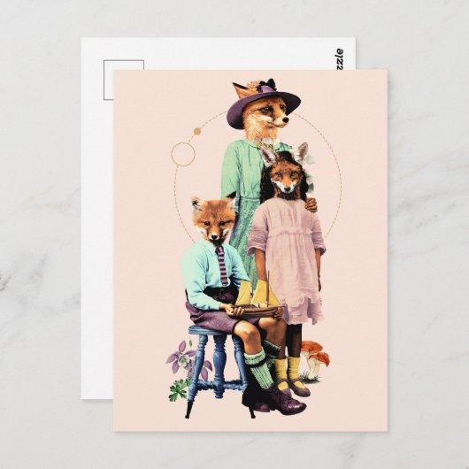 赤おもしろいエレガントキツネ ポストカード (正面/裏面)