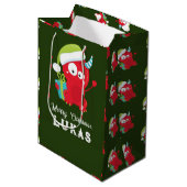 赤おもしろいクリスマスモンスターキッズホリデー ミディアムペーパーバッグ (正面アングル)