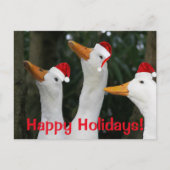赤おもしろいサンタ帽をかぶった白アヒル シーズンポストカード (正面)