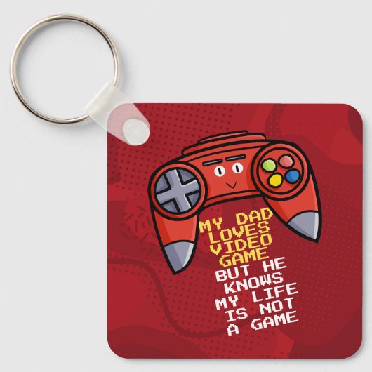 赤おもしろいジョイスティック父の日の挨拶 キーホルダー (正面)