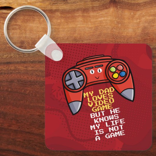 赤おもしろいジョイスティック父の日の挨拶 キーホルダー (正面)
