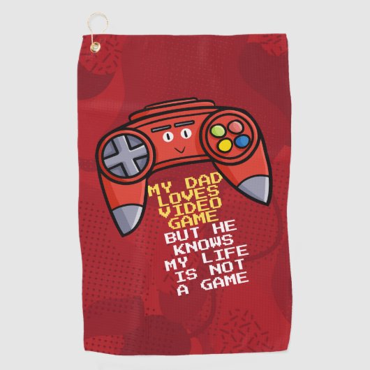 赤おもしろいジョイスティック父の日の挨拶 ゴルフタオル (正面)