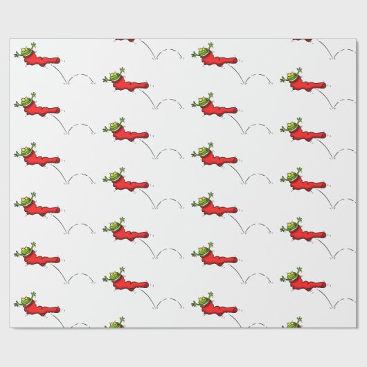 赤おもしろいストッキングのカエル ラッピングペーパー (フラット)