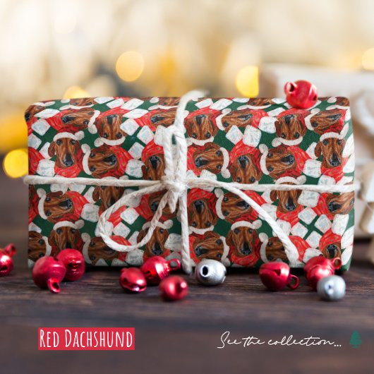 赤おもしろいダシュントのクリスマスパターン ラッピングペーパー