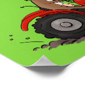 赤おもしろいトラクター漫画イラストレーション ポスター (角)