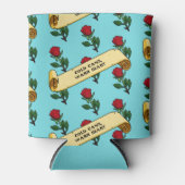 赤おもしろいバラ冷缶暖かいハートリボンパターン 缶クーラー (正面)