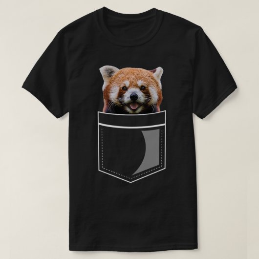 赤おもしろいパンダクマ胸ポケットかわいい動物L Tシャツ (デザイン正面)