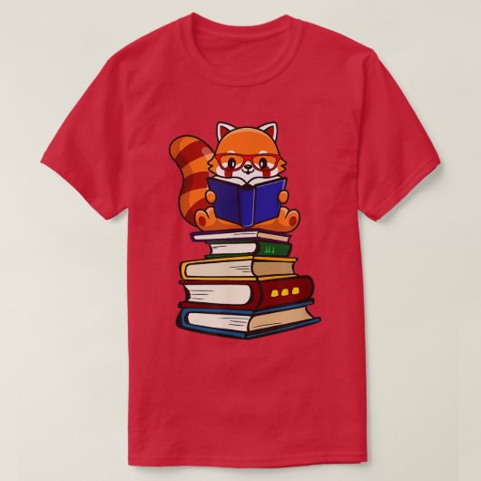 赤おもしろいパンダ読の1 Tシャツ (デザイン正面)