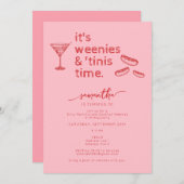 赤おもしろいピンクウェニー&ティニスマルティーニ誕生日 招待状 (正面/裏面)
