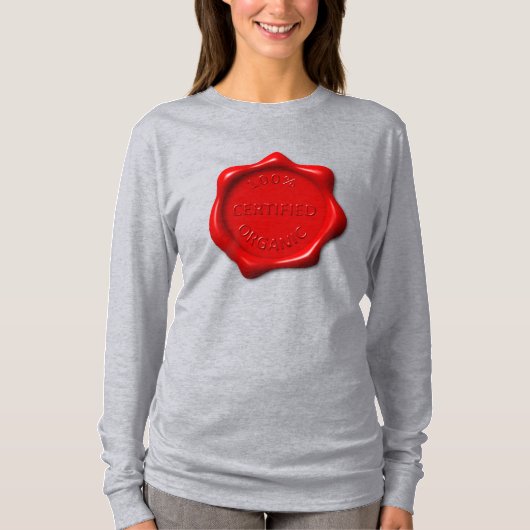 赤おもしろいブラック認定ワッオーガニッククシール Tシャツ (正面)