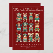 赤おもしろいユニーク聖降誕祭ファッション愛犬 シーズンカード (正面/裏面)