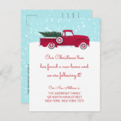 赤おもしろいレトロトラッククリスマスツリー移動 案内ポストカード (正面/裏面)